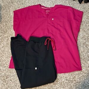 Fabletics Hot Pink Top and Black Pants Matching Set Size XXL/1X